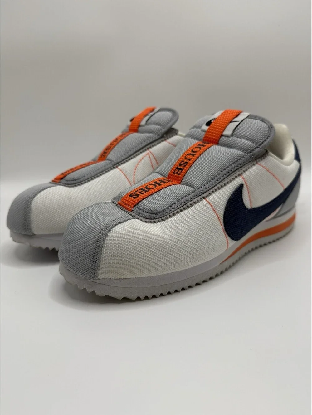 Nike Cortez Slip-On Women’s Size 5 Gray Orange Sneakers Casual Shoes Hook & Loop